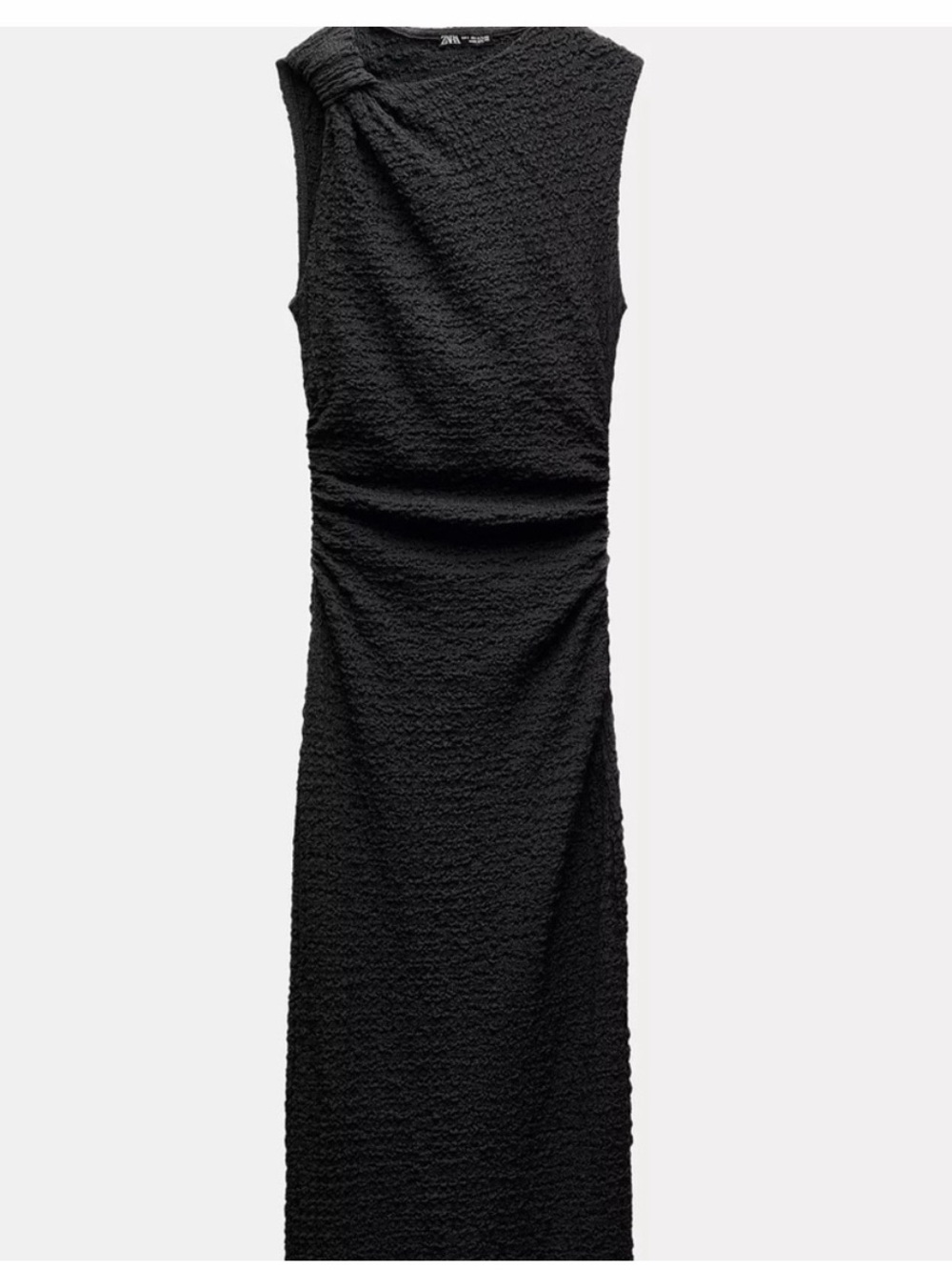 ZARA Sleeveless Black Textured Midi Dress